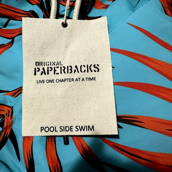 Mens Original Paperbacks Waikiki Volley Swim Trunks Turquoise & Orange Sz XL - Picture 5 of 6